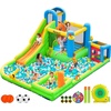 image:imageFBSPORT Inflatable Bounce House 9 in 1 Water Slide with Blower Bouncy House for Kids Indoor Outdoor Wet Dry Combo Water Bounce House with Football Shooting Water Gun Splash Pool Bounce Area HoseOne Football GameOne Pool