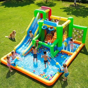 image:imageFBSPORT Inflatable Bounce House Water Slide Bounce House for Kids Indoor Outdoor Bouncy House with 550W Blower Bounce Castle with Slide Ball Shooting Water Gun Splash Pool Bounce Area Hose