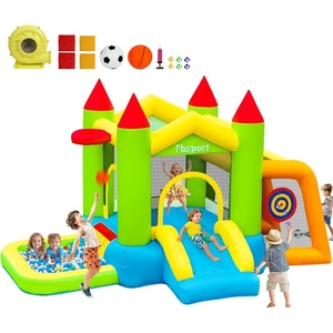 image:imageFBSPORT Inflatable Bounce House with Slide for Kids Blow up Bouncy House Bouncer Castle with Ball Pit Jumping and Soccer Area Sandbag Toss Ball Shooting Basketball Hoop for Indoor Outdoor